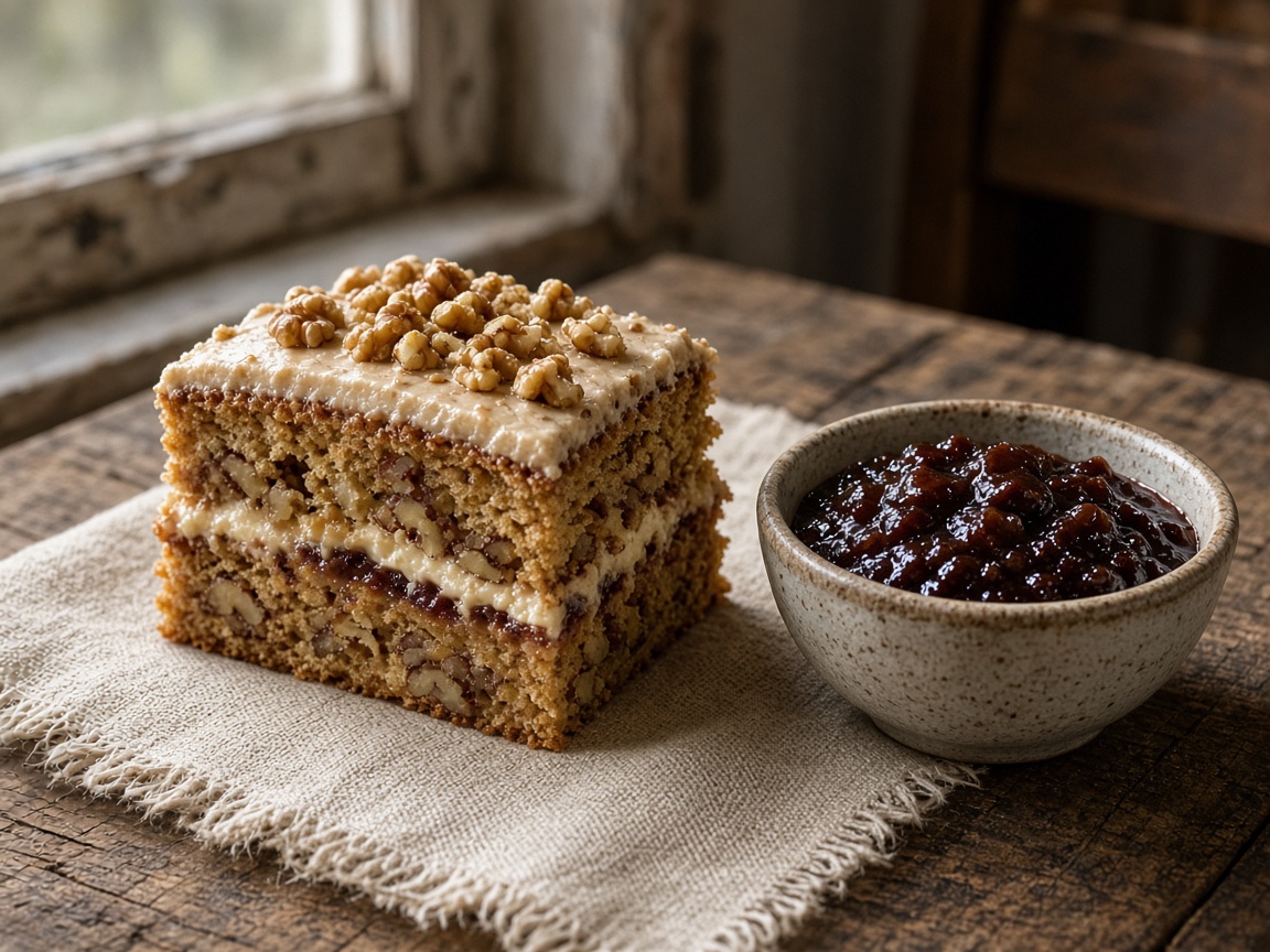 Walnut cake, plum